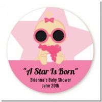 A Star Is Born Hollywood White|Pink - Round Personalized Baby Shower Sticker Labels