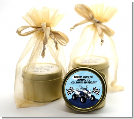 ATV 4 Wheeler Quad - Birthday Party Gold Tin Candle Favors