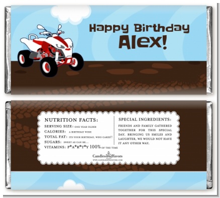 ATV 4 Wheeler Quad - Personalized Birthday Party Candy Bar Wrappers