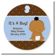 Baby Boy African American - Round Personalized Baby Shower Sticker Labels thumbnail