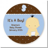 Baby Boy Asian - Round Personalized Baby Shower Sticker Labels