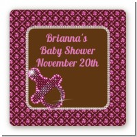 Baby Bling Pink - Square Personalized Baby Shower Sticker Labels