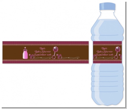 Baby Bling Pink - Personalized Baby Shower Water Bottle Labels