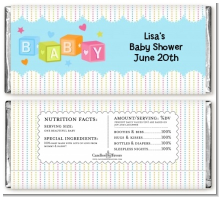 Baby Blocks Blue - Personalized Baby Shower Candy Bar Wrappers