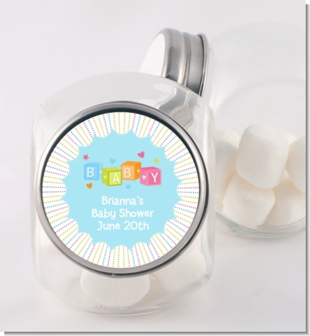 Baby Blocks Blue - Personalized Baby Shower Candy Jar