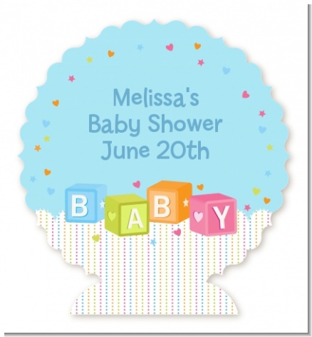 Baby Blocks Blue - Personalized Baby Shower Centerpiece Stand