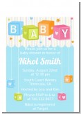 Baby Blocks Blue - Baby Shower Petite Invitations