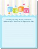 Baby Blocks Blue - Baby Shower Notes of Advice