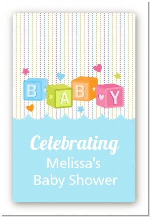 Baby Blocks Blue - Custom Large Rectangle Baby Shower Sticker/Labels