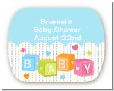 Baby Blocks Blue - Personalized Baby Shower Rounded Corner Stickers