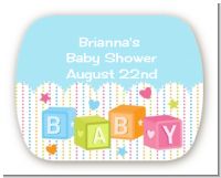 Baby Blocks Blue - Personalized Baby Shower Rounded Corner Stickers