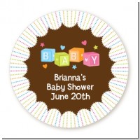 Baby Blocks - Round Personalized Baby Shower Sticker Labels