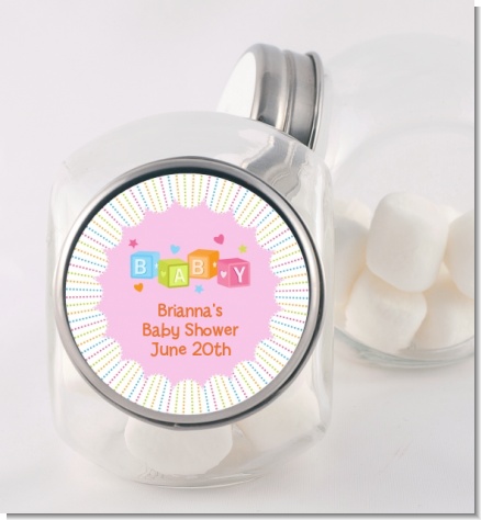 Baby Blocks Pink - Personalized Baby Shower Candy Jar