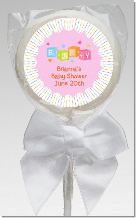 Baby Blocks Pink - Personalized Baby Shower Lollipop Favors