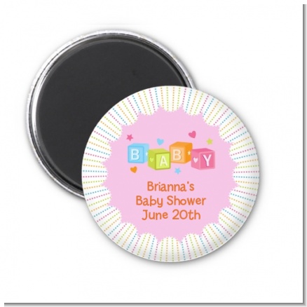 Baby Blocks Pink - Personalized Baby Shower Magnet Favors