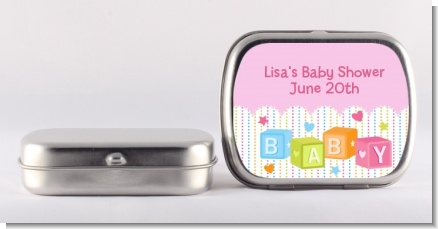 Baby Blocks Pink - Personalized Baby Shower Mint Tins