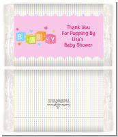 Baby Blocks Pink - Personalized Popcorn Wrapper Baby Shower Favors