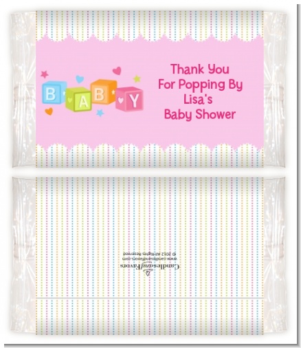 Baby Blocks Pink - Personalized Popcorn Wrapper Baby Shower Favors