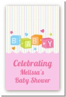 Baby Blocks Pink - Custom Large Rectangle Baby Shower Sticker/Labels