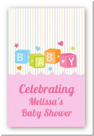 Baby Blocks Pink - Custom Large Rectangle Baby Shower Sticker/Labels