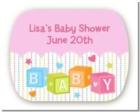 Baby Blocks Pink - Personalized Baby Shower Rounded Corner Stickers