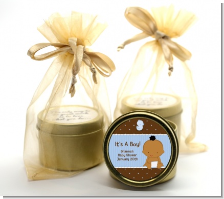 Baby Boy African American - Baby Shower Gold Tin Candle Favors