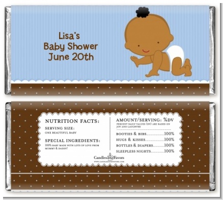 Baby Boy African American - Personalized Baby Shower Candy Bar Wrappers