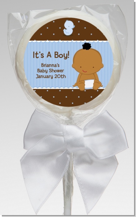 Baby Boy African American - Personalized Baby Shower Lollipop Favors