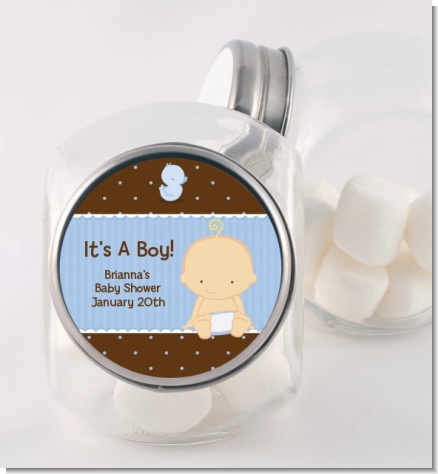 Baby Boy Caucasian - Personalized Baby Shower Candy Jar