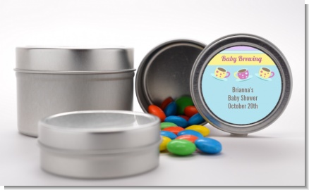 Baby Brewing Tea Party - Custom Baby Shower Favor Tins