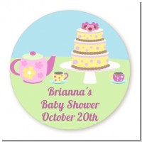 Baby Brewing Tea Party - Round Personalized Baby Shower Sticker Labels