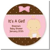 Baby Girl Caucasian - Round Personalized Baby Shower Sticker Labels Baby Girl Caucasian - Round Personalized Baby Shower Sticker Labels