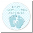 Baby Feet Baby Boy - Round Personalized Baby Shower Sticker Labels thumbnail