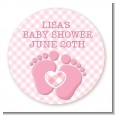 Baby Feet Baby Girl - Round Personalized Baby Shower Sticker Labels thumbnail