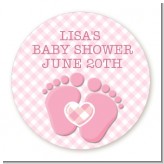 Baby Feet Baby Girl - Round Personalized Baby Shower Sticker Labels