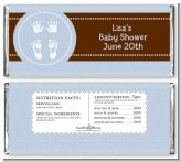 Baby Feet Pitter Patter Blue - Personalized Baby Shower Candy Bar Wrappers
