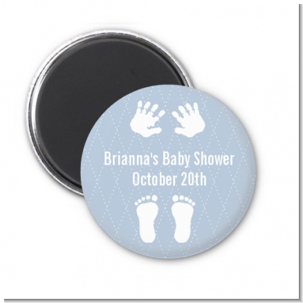 Baby Feet Pitter Patter Blue - Personalized Baby Shower Magnet Favors