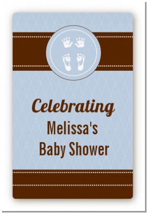 Baby Feet Pitter Patter Blue - Custom Large Rectangle Baby Shower Sticker/Labels