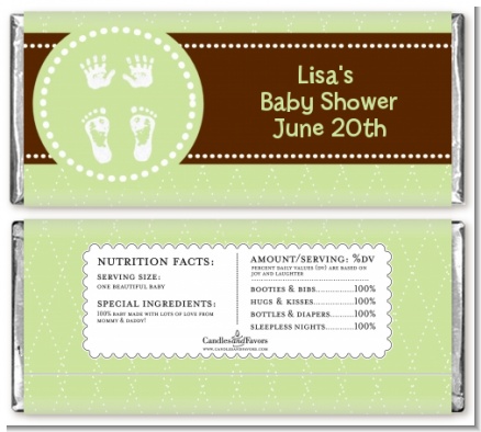 Baby Feet Pitter Patter Neutral - Personalized Baby Shower Candy Bar Wrappers