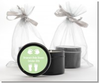 Baby Feet Pitter Patter Neutral - Baby Shower Black Candle Tin Favors