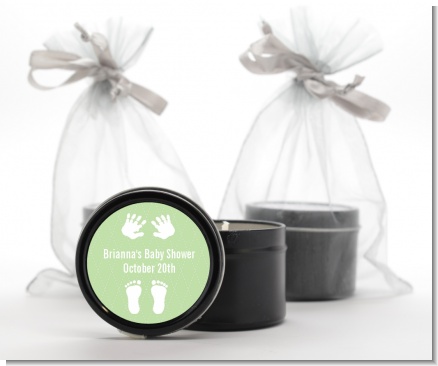 Baby Feet Pitter Patter Neutral - Baby Shower Black Candle Tin Favors
