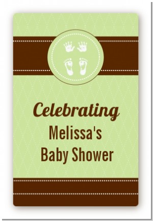 Baby Feet Pitter Patter Neutral - Custom Large Rectangle Baby Shower Sticker/Labels