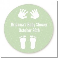 Baby Feet Pitter Patter Neutral - Round Personalized Baby Shower Sticker Labels