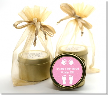 Baby Feet Pitter Patter Pink - Baby Shower Gold Tin Candle Favors