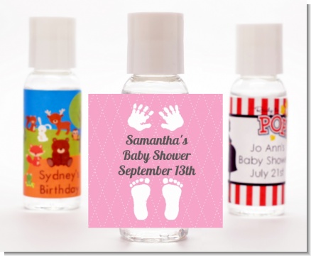 Baby Feet Pitter Patter Pink - Personalized Baby Shower Hand Sanitizers Favors