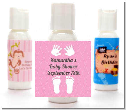 Baby Feet Pitter Patter Pink - Personalized Baby Shower Lotion Favors