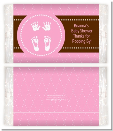 Baby Feet Pitter Patter Pink - Personalized Popcorn Wrapper Baby Shower Favors