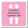 Baby Feet Pitter Patter Pink - Square Personalized Baby Shower Sticker Labels thumbnail