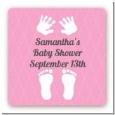 Baby Feet Pitter Patter Pink - Square Personalized Baby Shower Sticker Labels