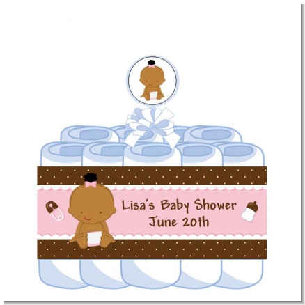 Baby Girl African American - Personalized Baby Shower Diaper Cake 1 Tier